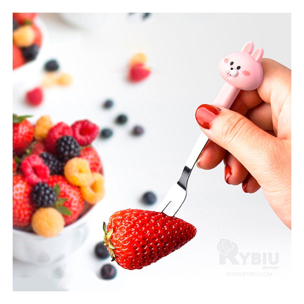 GENERICO - Mini Tenedor Ergonomico de Conejo Rosado