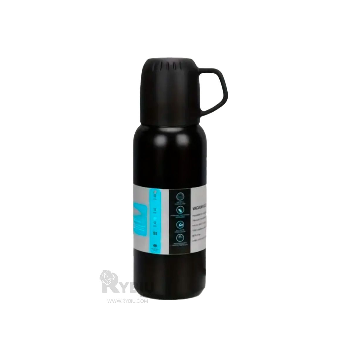 GENERICO - Bidon Cilindrico 3 Tazas en Negro 500ml Y+Gift MiniAgenda