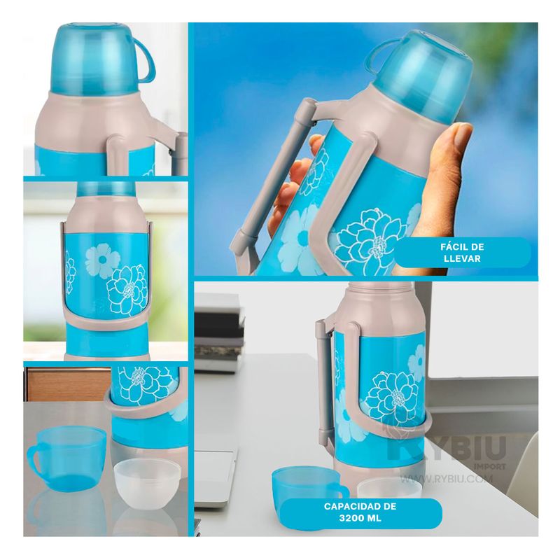 GENERICO - Recipiente Termico de 3200ml Celeste Y+Regalo Stickers