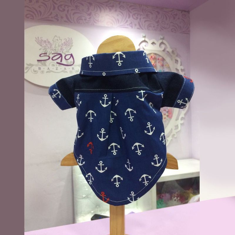 GENERICO - CAMISA MASCOTAS AZUL MARINERO Y JEAN ALGODÓN TALLA XXS