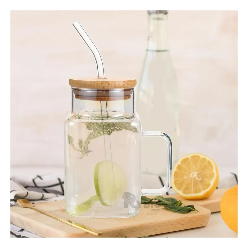 GENERICO - Vaso Rectangular con Tapa y Popote 500ml Transparente