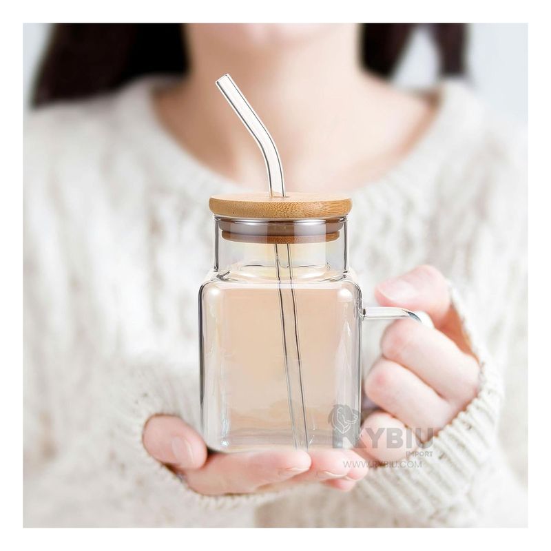 GENERICO - Vaso Rectangular y Caña Transparente 500ml Y+Regalo Agendita