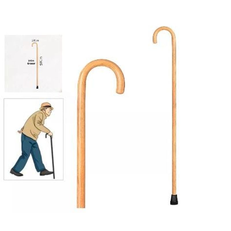 GENERICO - Basto Adulto Mayor De Madera Solida Mango Curvo