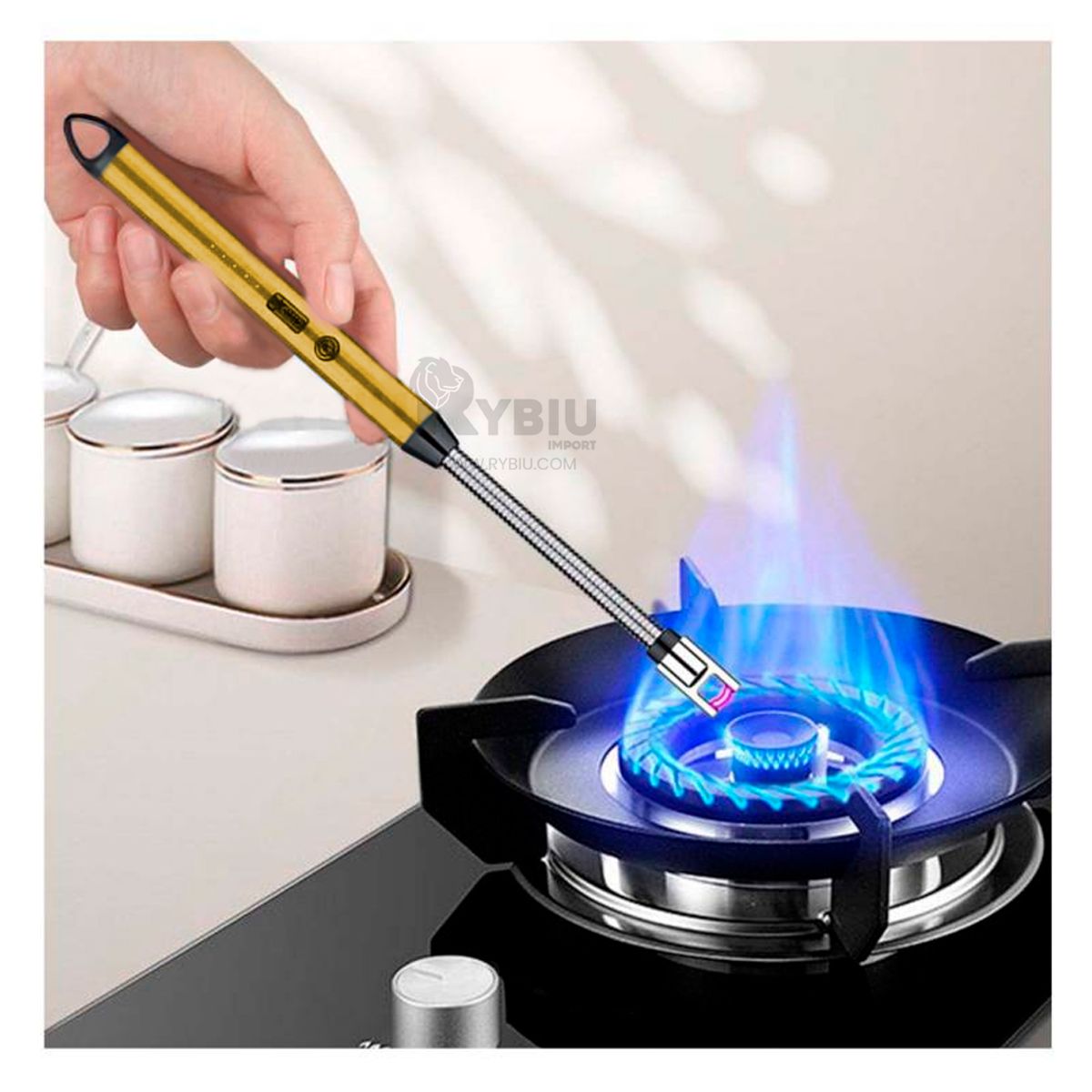 GENERICO - Encendedor Recargable con USB en Dorado Y+Papel de Regalo