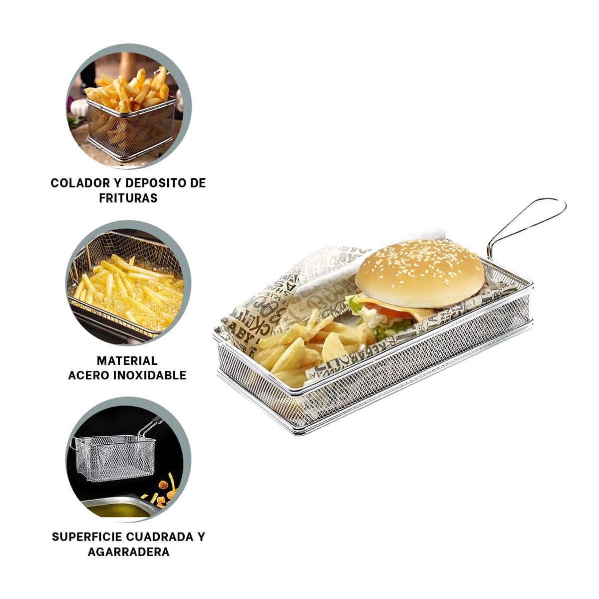 GENERICO - Cesta para Freir en 255x13x7cm Plateado Y+Papel de Regalo