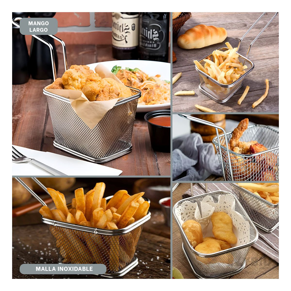 GENERICO - Cesta para Frituras Especiales 13x8x8cm Color Plateado