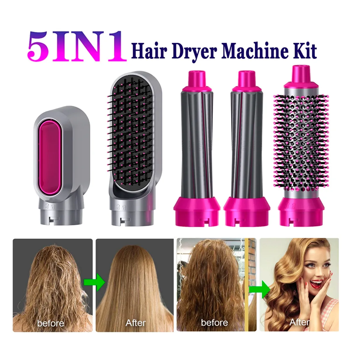 SEISA - Cepillo Salon Secador 5 en 1 Multifuncional Voluminizador De Cabello