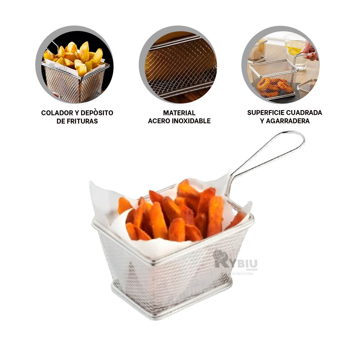 GENERICO - Canasta para Freir Papas en Color Plateado Y+Gift Stickers