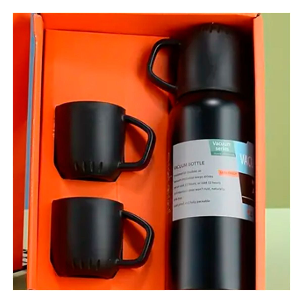 GENERICO - Termo Duradero al Calor Incluye 3 Tazas en Color Negro 500ml