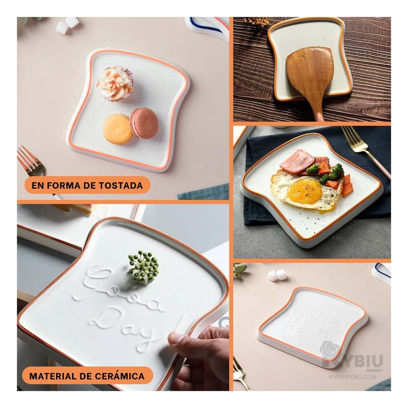 GENERICO - Plato de Ceramica de Pan Tostada de Color Naranja