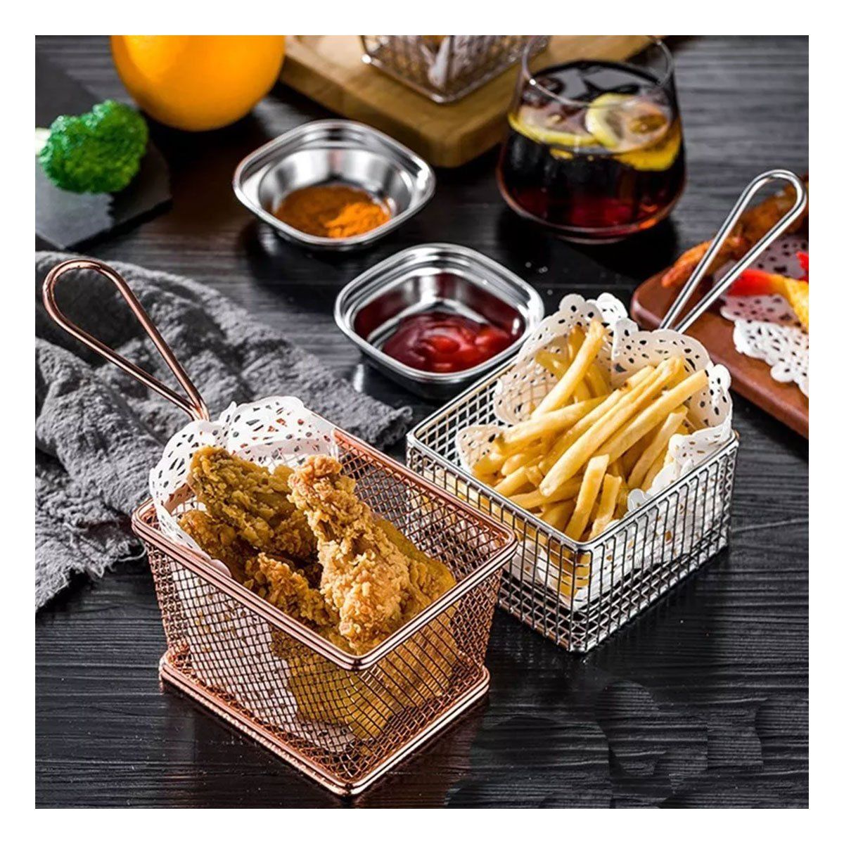 GENERICO - Recipiente de Fritos en Acer Plateado Y+Ligas de Regalo