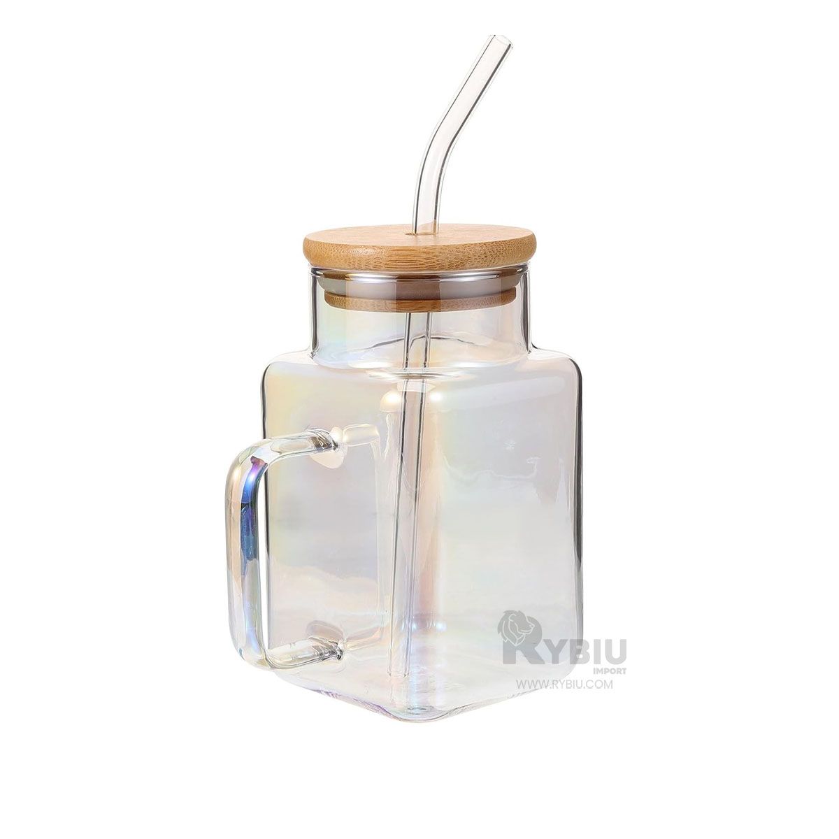 GENERICO - Vaso Rectangular con Tapa y Popote 500ml Transparente