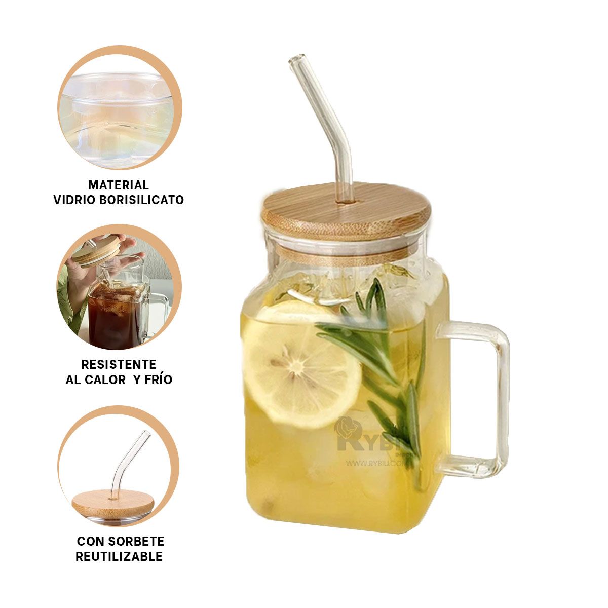 GENERICO - Vaso Rectangular y Caña Transparente 500ml Y+Regalo Agendita