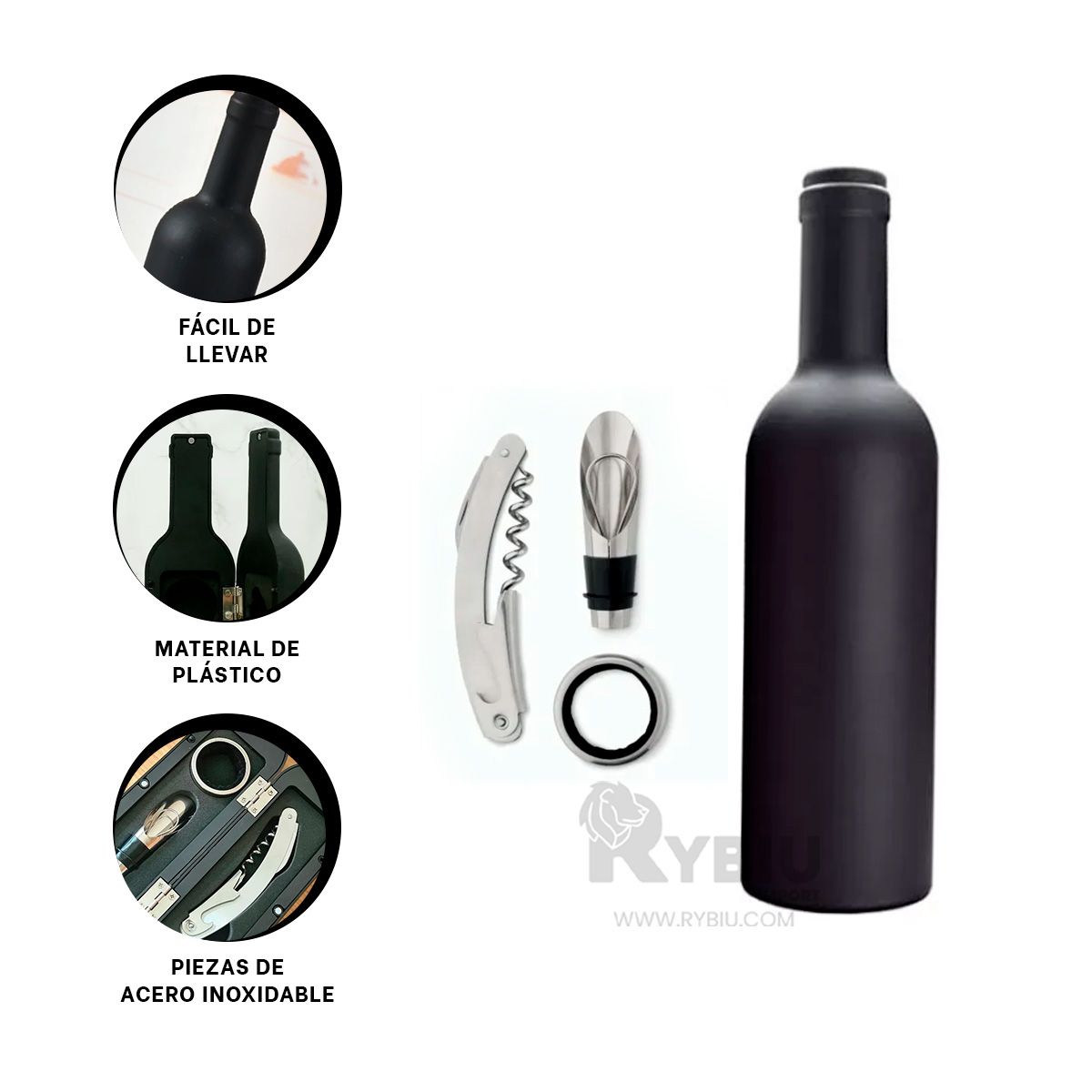 GENERICO - Descorchador Duradero y Compacto en Negro Y+Gift Stickers