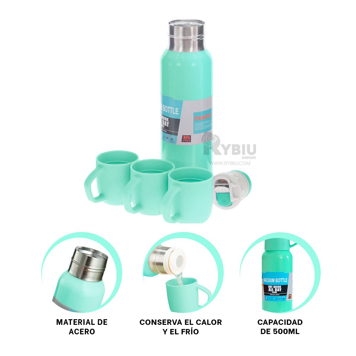 GENERICO - Frasco de Acero Resistente en Verde 500ml Y+Gift Stickers