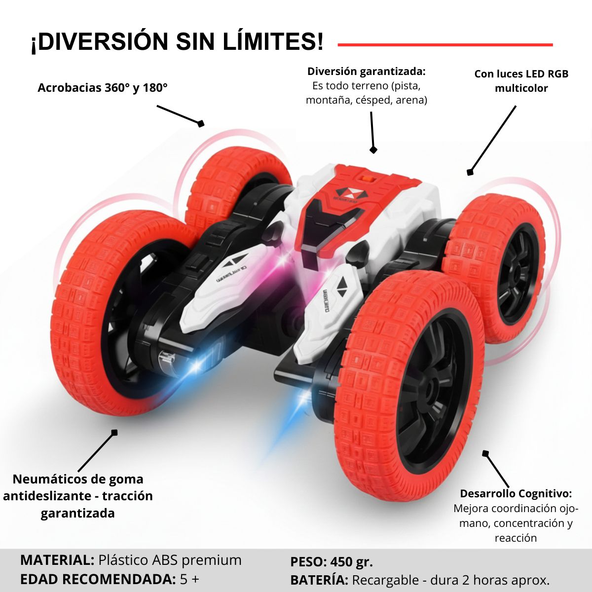 GENERICO - Carro Control Remoto Todo Terreno Para Niños Con Luces Alta Velocidad
