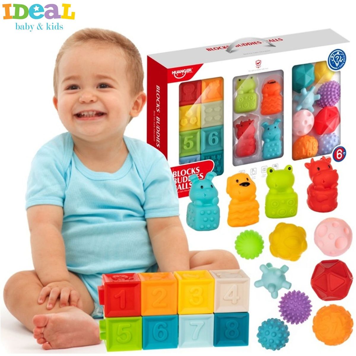 IDEAL - Set de Bloques Animalitos Y Pelotas Sensoriales Texturizadas