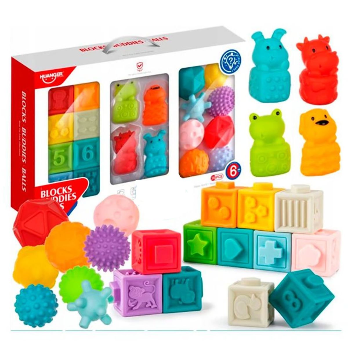 IDEAL - Set de Bloques Animalitos Y Pelotas Sensoriales Texturizadas