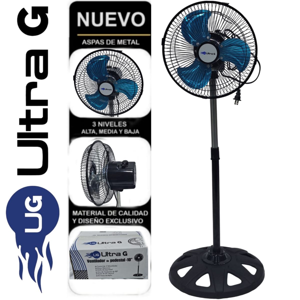 UG ULTRA G - Ventilador Pedestal chiquito de 10 Negro 40W ULTRA G