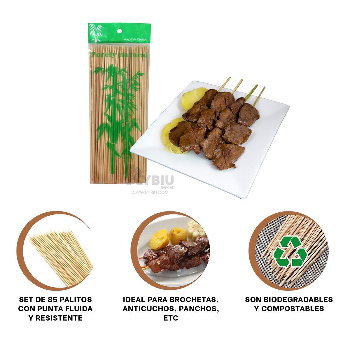 GENERICO - Pack Idoneo de Palitos de Bambú Y+Regalo Ligas para Peinar