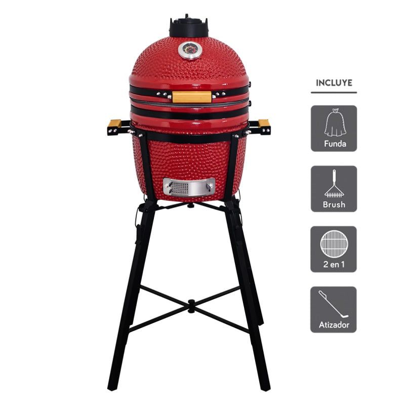 GRILLCORP - Kamado Granada 15 Rojo + Sistema 2 en 1