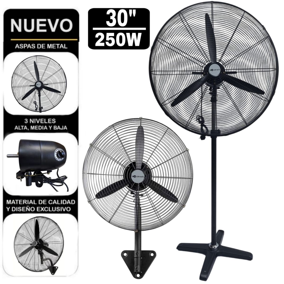 UG ULTRA G - Ventilador 2 EN 1 Industrial 30" Pulgadas 250W NEGRO ULTRA G