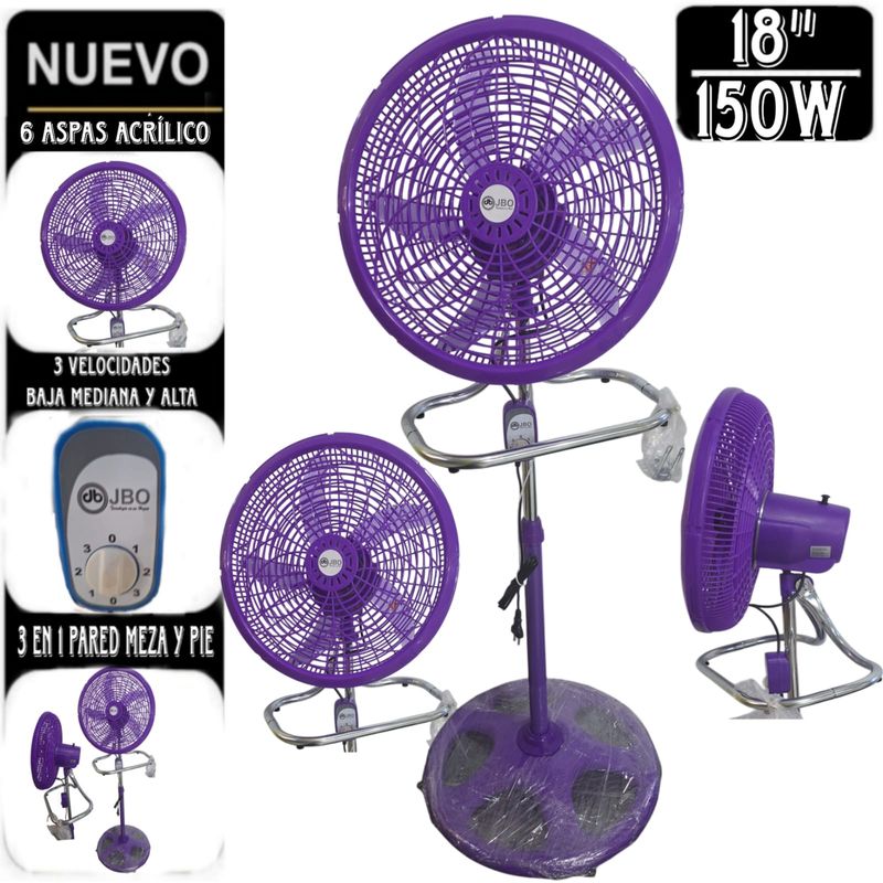 GENERICO - VENTILADOR JBO DE 150W DE 18" PULGADAS 3 EN 1 DE 5 ASPAS MORADO