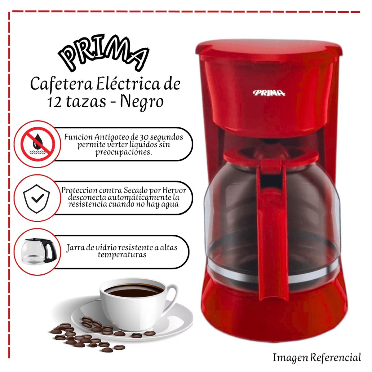 PRIMA - Cafetera Eléctrica Prima de 12 tazas NR CA1091CP