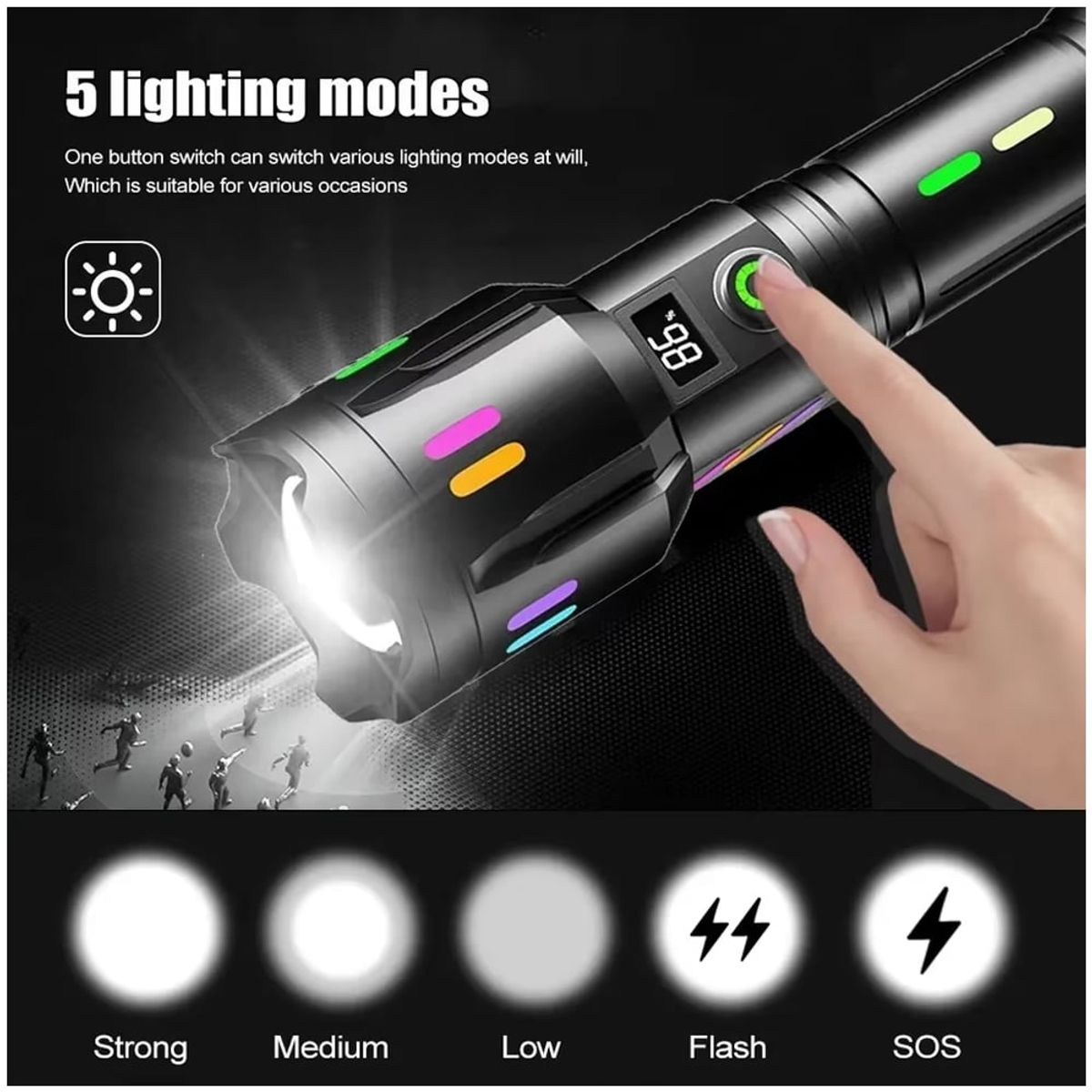 GENERICO - Linterna potente Táctica recargable C Martillo Emergencia zoom 2000m