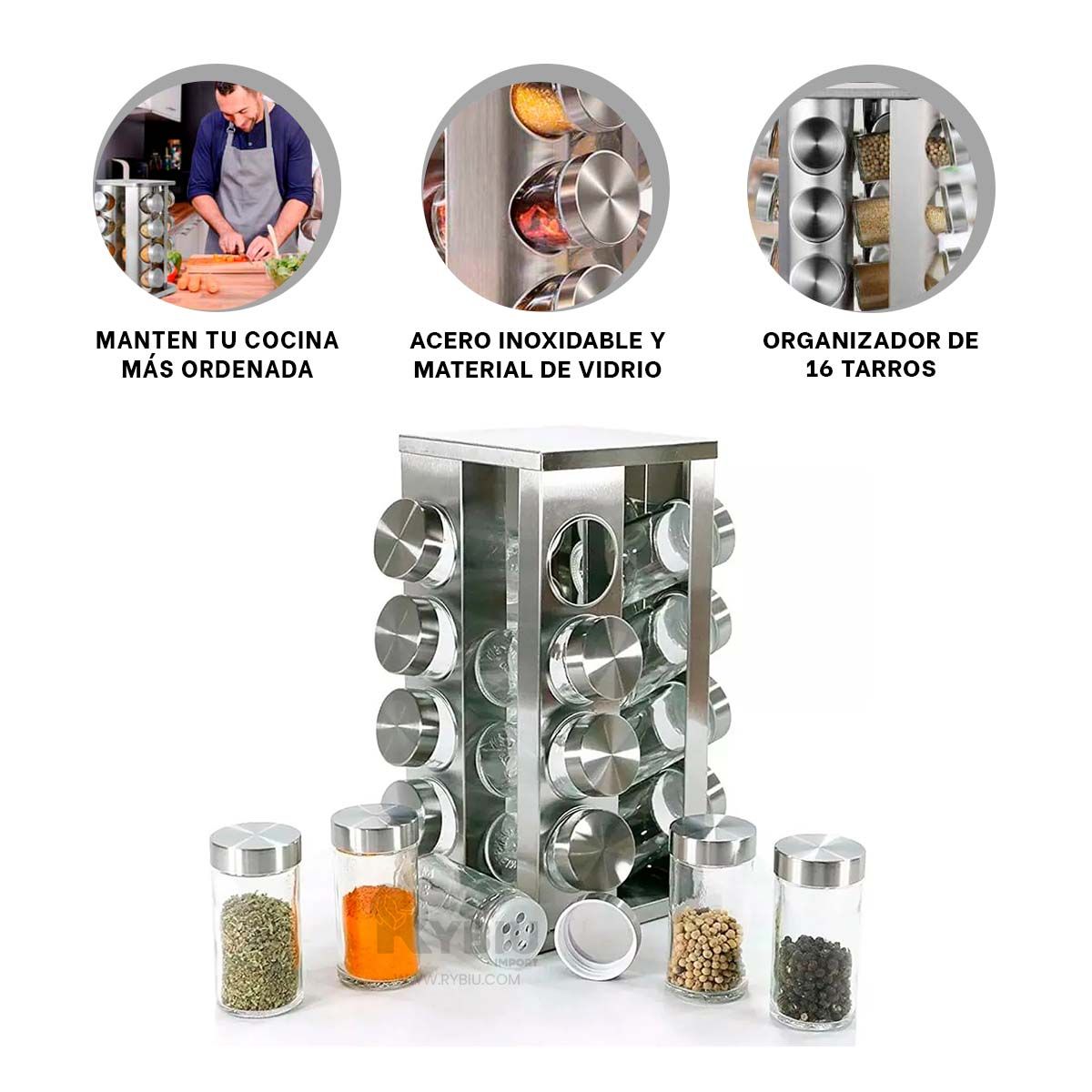 GENERICO - Especiero Funcional de Forma Cuadrado Y+Banderitas Adhesivas