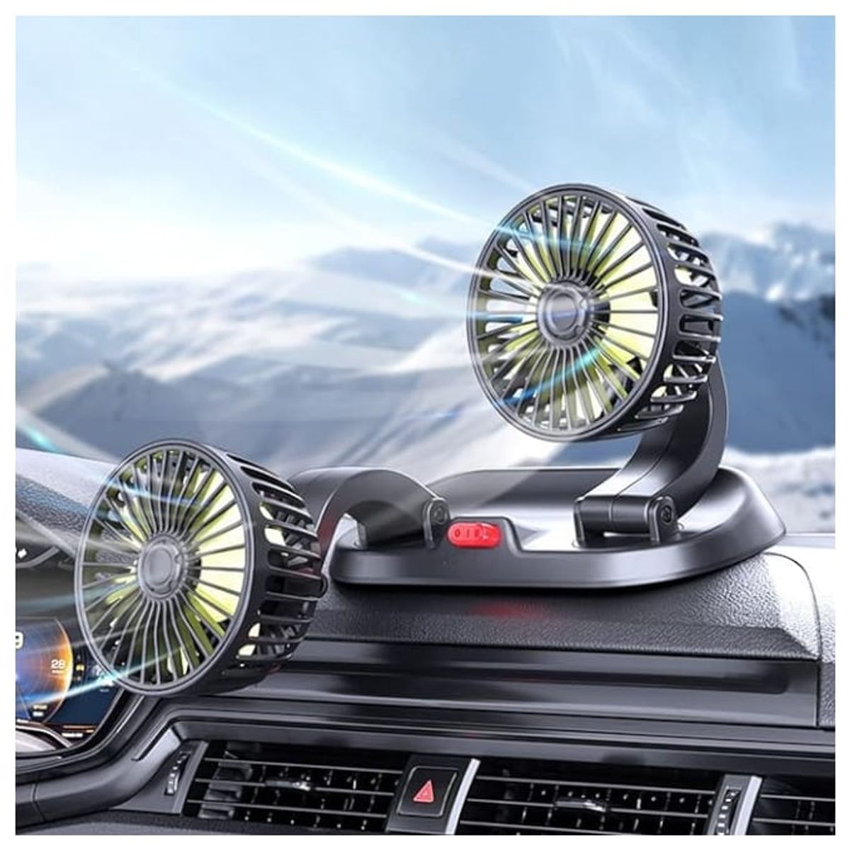 GENERICO - Ventilador de coche de doble cabeza 12 V portátil 360° giratorio
