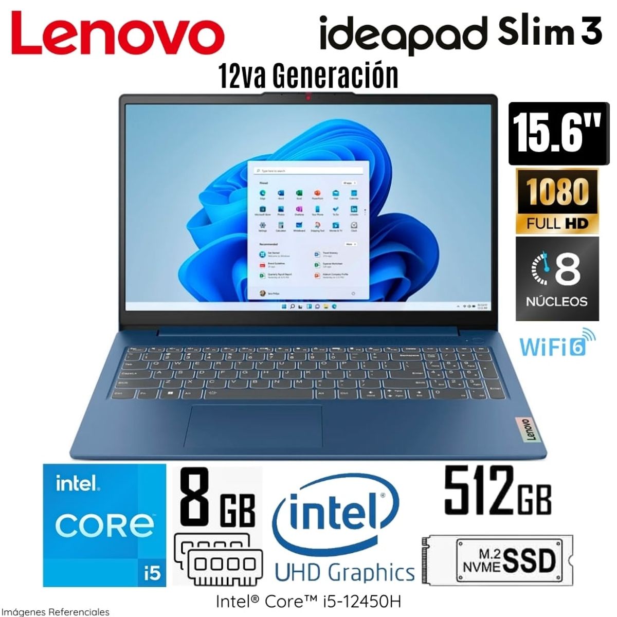 LENOVO - Laptop Lenovo Ideapad Slim 3 15IAH8 Intel Core i5-12450H 8GB RAM 512GB SSD 15.6" FHD - 83ER001CLM