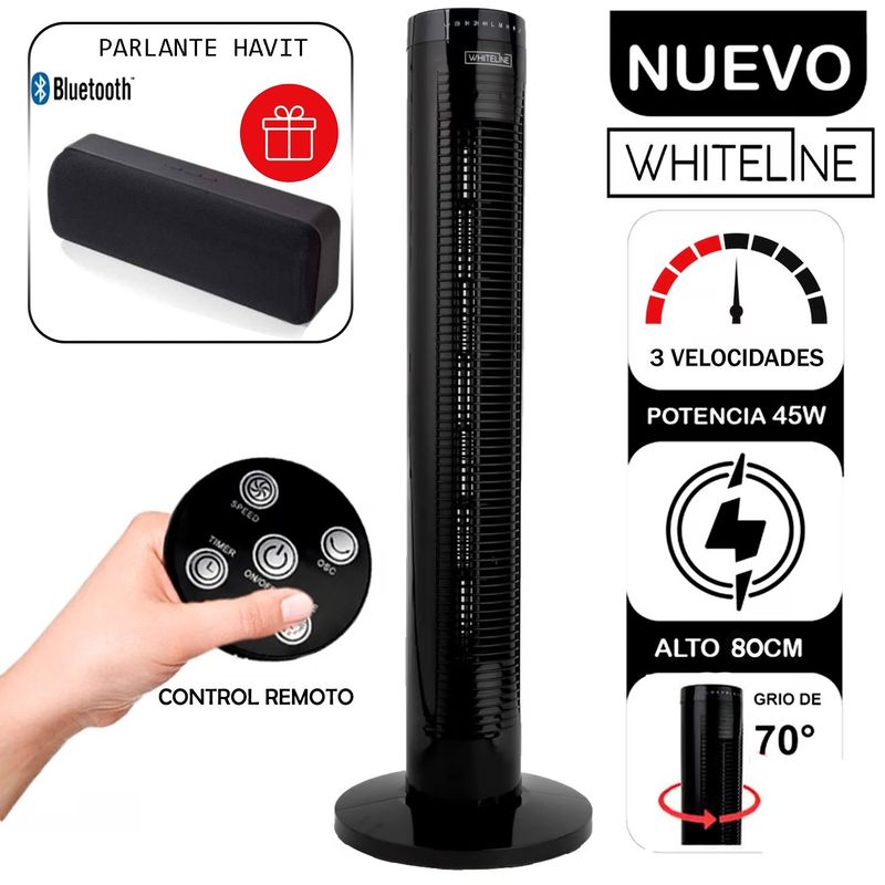 WHITELINE - Ventilador de Torre Whiteline con Control 45 Watts +Parlante