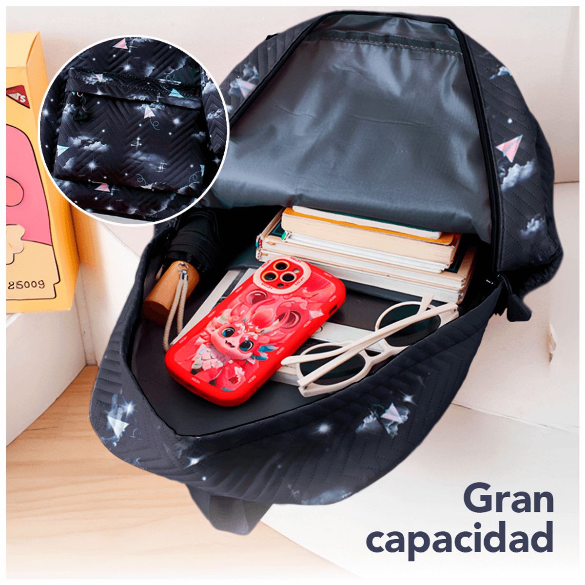 KELLER - Mochila Kawaii 3 Piezas Porta Laptop 15,6" Negro BP1