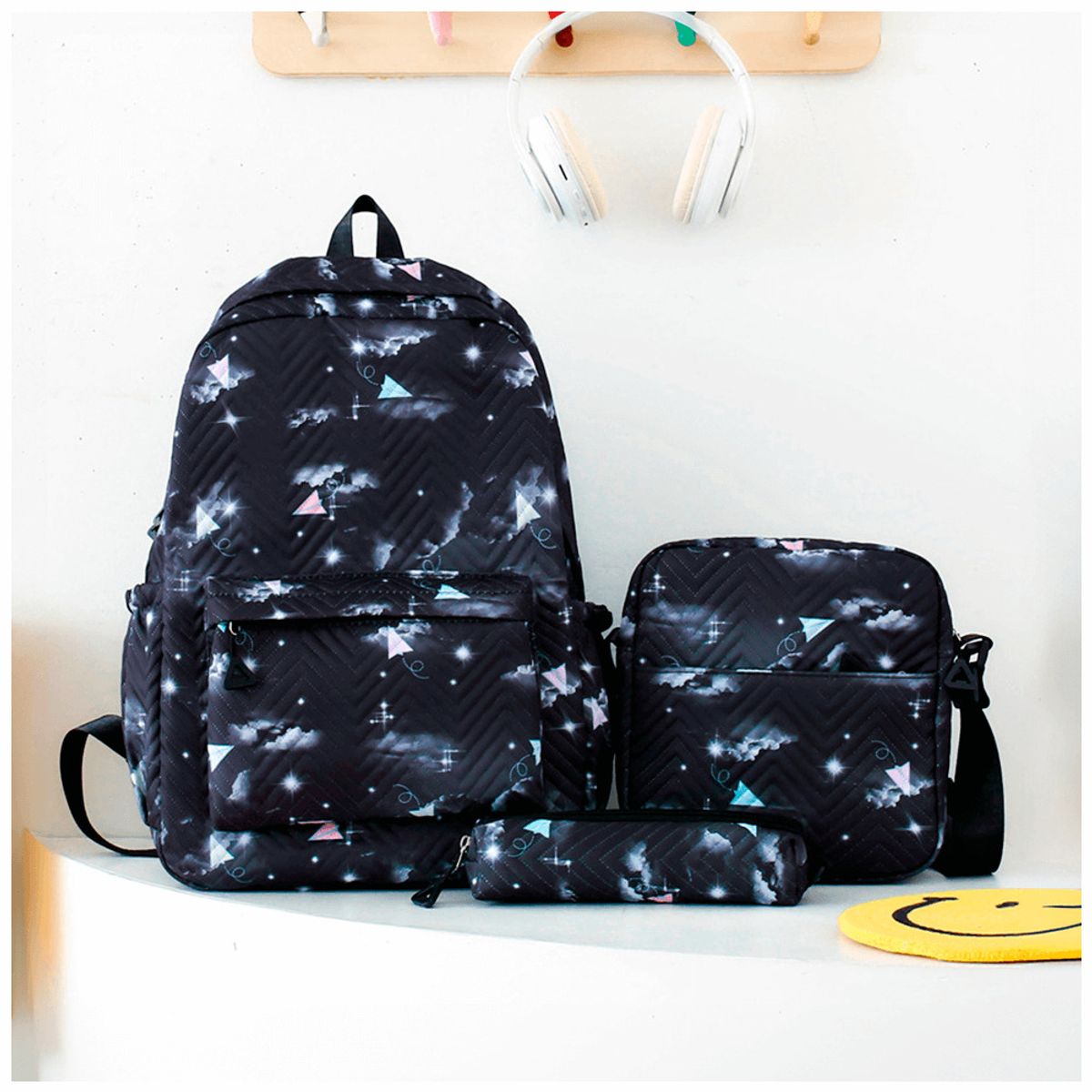 KELLER - Mochila Kawaii 3 Piezas Porta Laptop 15,6" Negro BP1