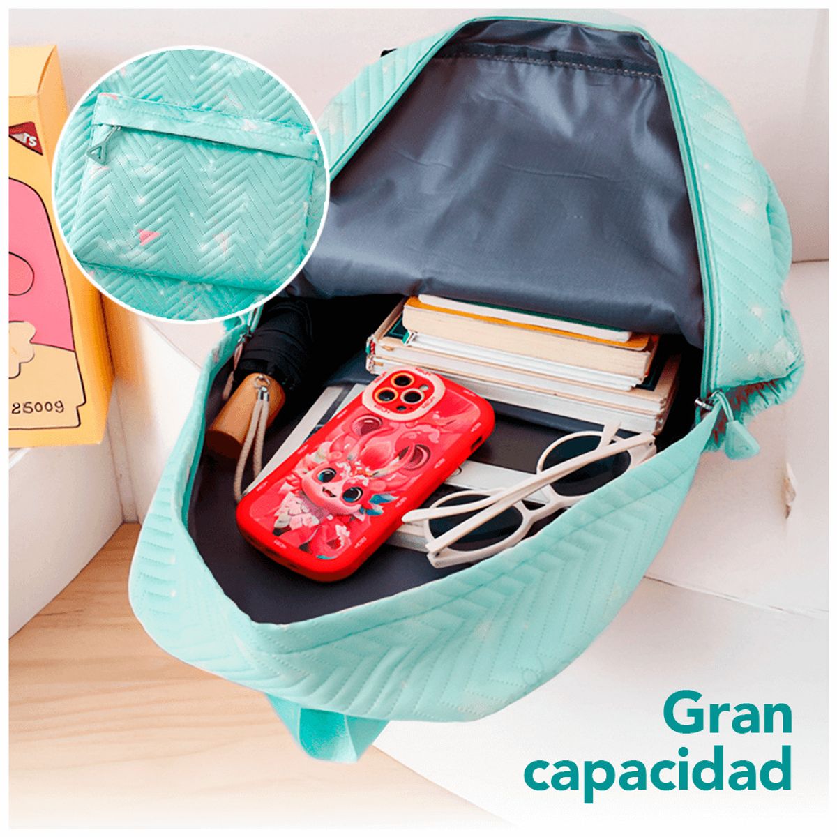 KELLER - Mochila Kawaii 3 Piezas Porta Laptop 15,6" Verde BP1