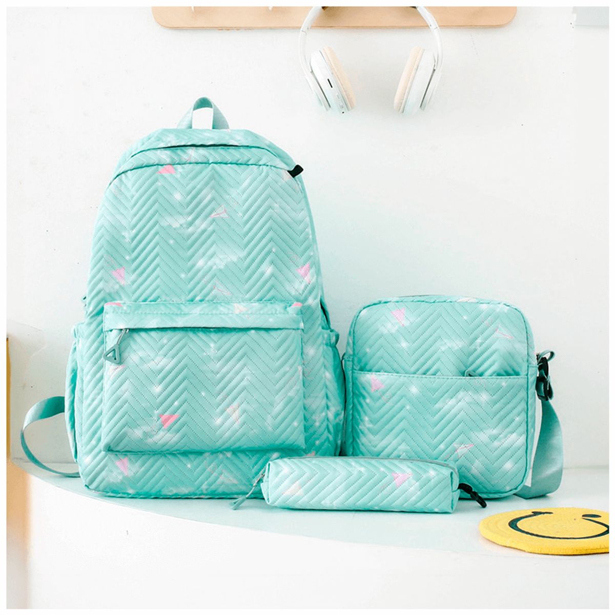 KELLER - Mochila Kawaii 3 Piezas Porta Laptop 15,6" Verde BP1