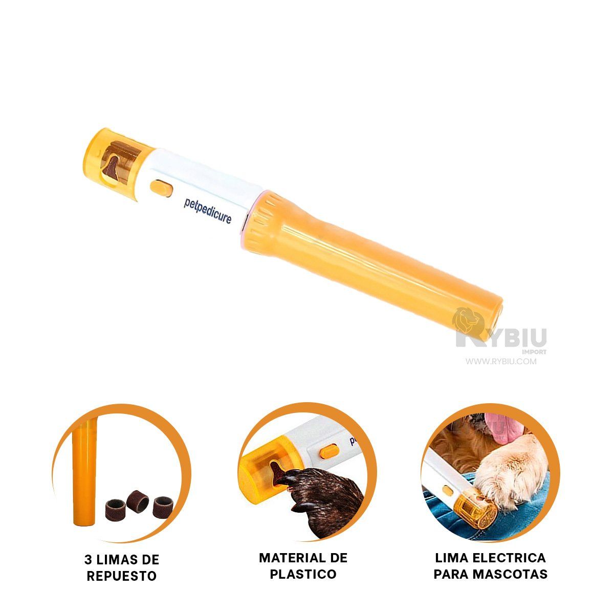 GENERICO - Lima para Canes Electrica en Color Naranja Y+Gift Stickers