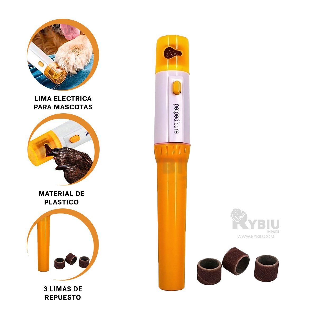 GENERICO - Lima para Canes Electrica en Color Naranja Y+Gift Stickers