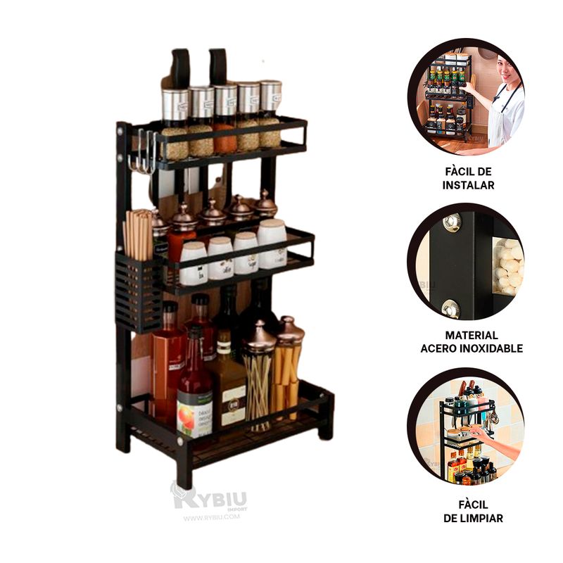 RYBIU IMPORT - Repisa Versatil de Color Negro Y+Gift Stickers