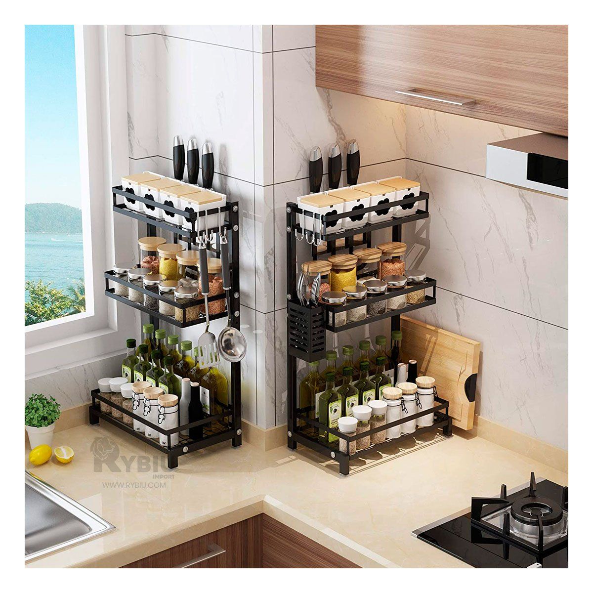 GENERICO - Organizador de Condimentos de Color Negro Y+Regalo Agendita