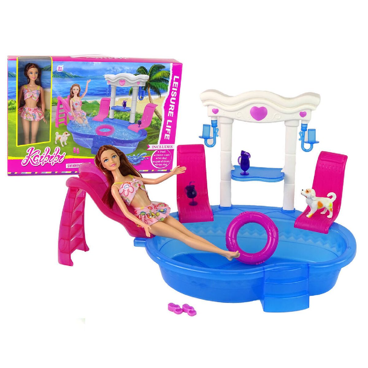 GENERICO - Muñeca Kaibibi de vacaciones Piscina + Tobogán