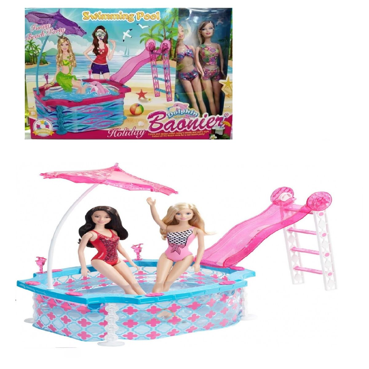 GENERICO - Set de juego de muñecas Baonier con piscina y tobogán