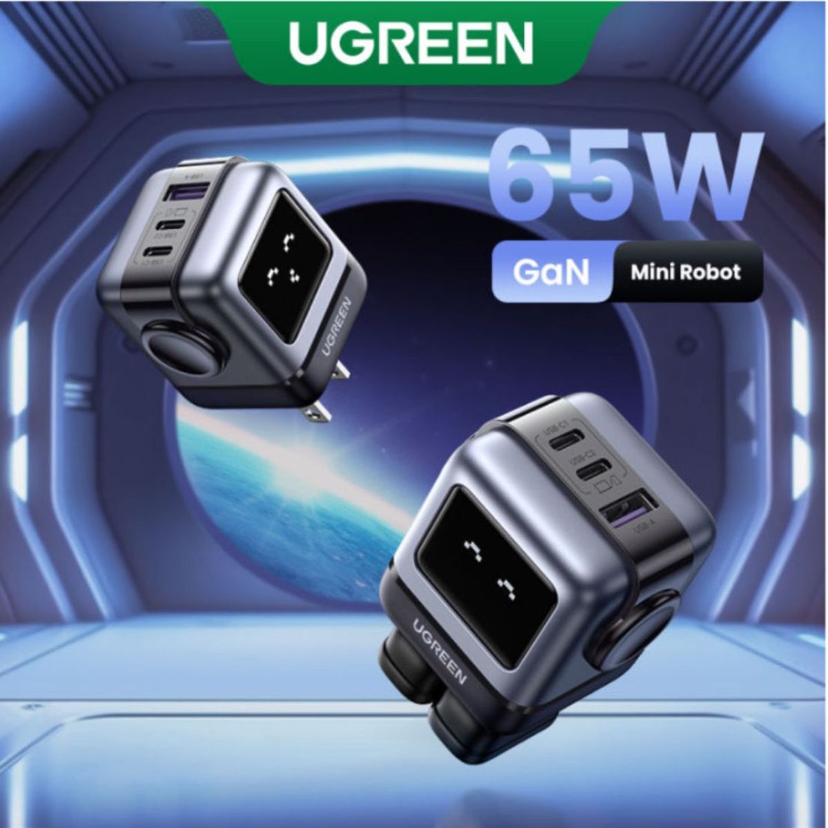 UGREEN - Cargador 65W Ugreen 3 Puertos Robot