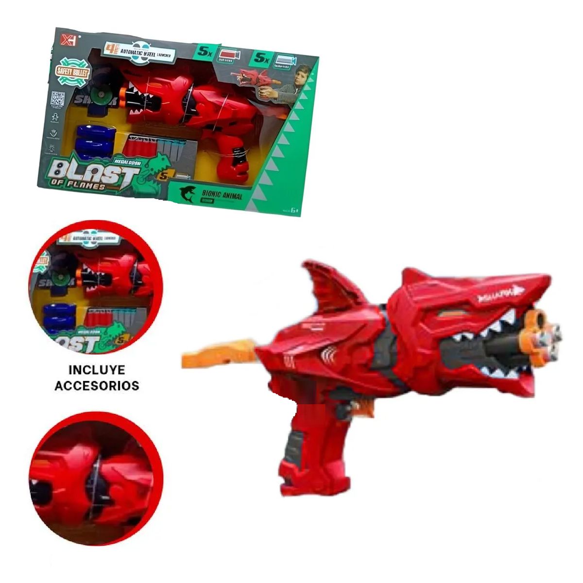 GENERICO - Juguete Pistola Lanza Dardos Tiburon -Rojo