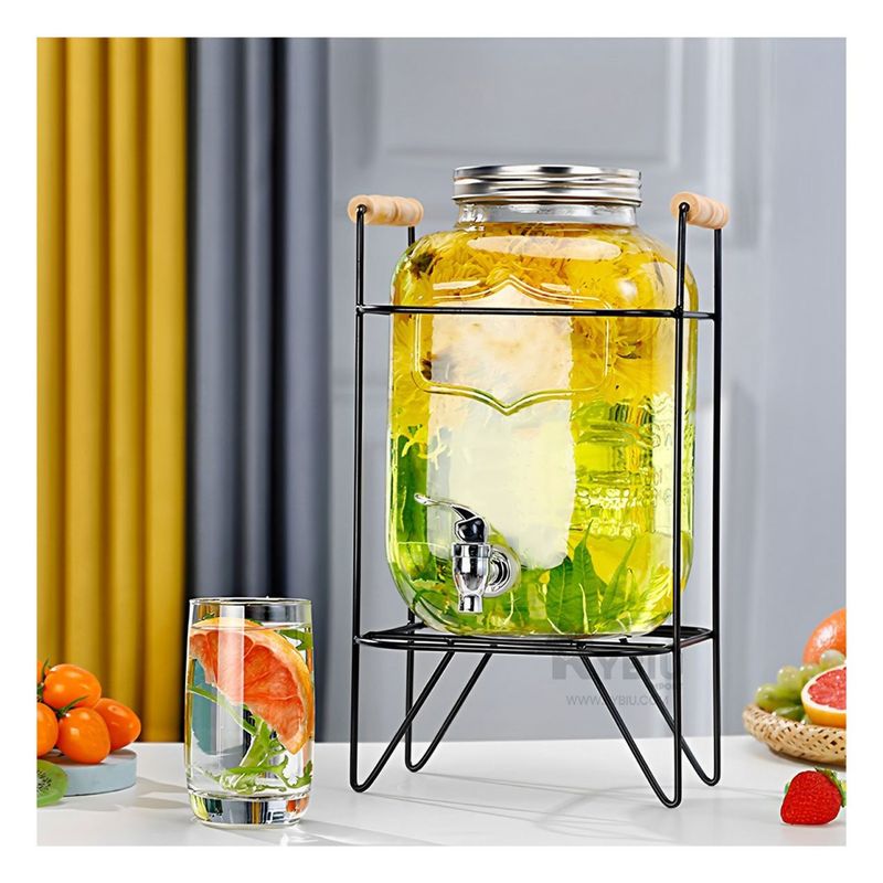 RYBIU IMPORT - Dispensador de Bebidas de Vidrio con Base Metalica de 8L