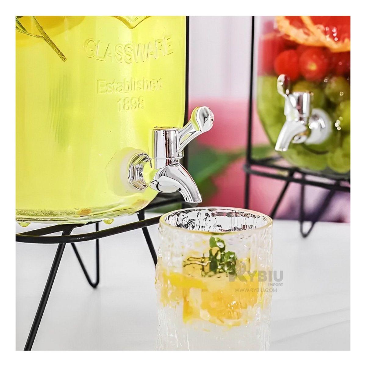 RYBIU IMPORT - Dispensador de Bebidas de Vidrio con Base Metalica de 8L