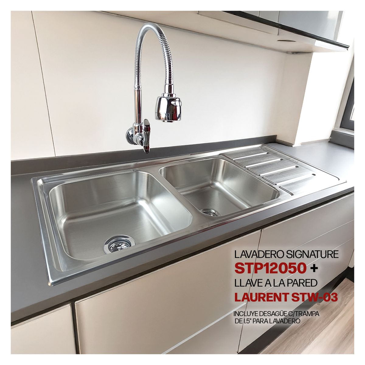 STONE - COMBO DE ACERO STP12050 STONE + LLAVE A LA PARED LAURENT STW-03 STONE