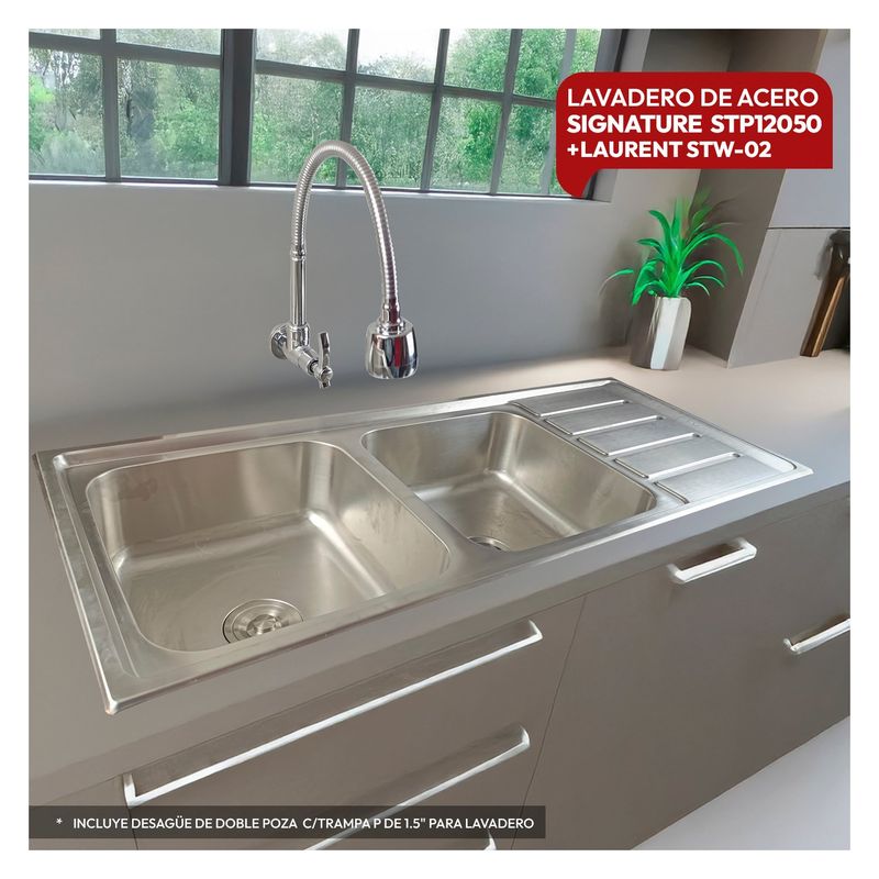 STONE - COMBO DE  ACERO STP12050 STONE + GRIFERIA GANSO