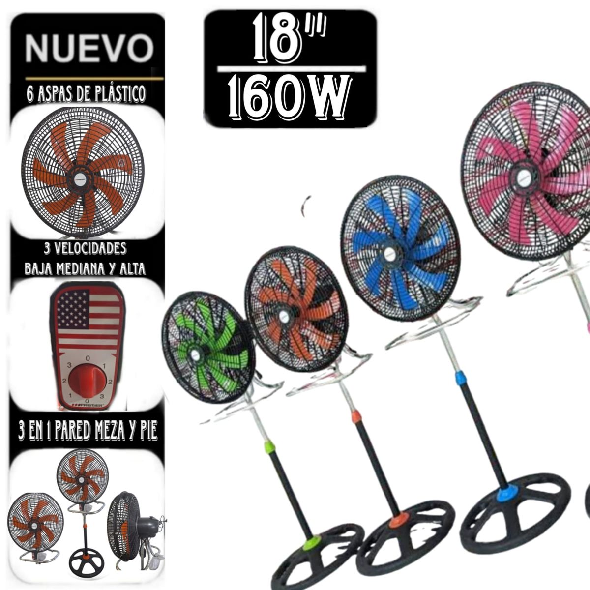 GENERICO - VENTILADOR PREMIER DE 7 ASPAS 3 EN 1 CON ASPAS DE COLORES
